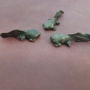 Set of 3 Vintage Vilmain & Klinger Signed Miniature Pewter Tadpole Figurines